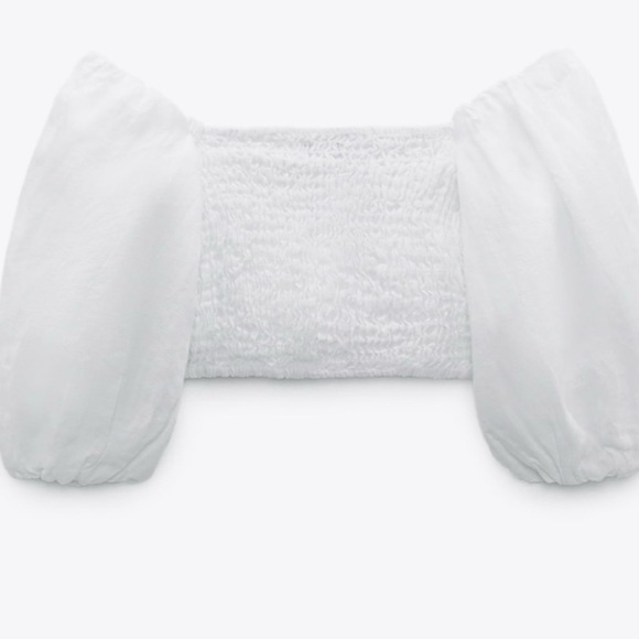 Zara Puff sleeves Tie Linen Top White color Sz XS - Picture 3 of 11